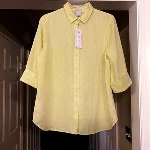NWT Chico's No-Iron 3/4 Sleeve Linen Button Front Top Shirt Blouse Size 0 or 4